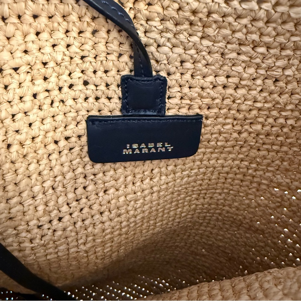 Isabel Marant Bayia Bag Natural Raffia and Midnight Navy Leather NWT - Picture 8 of 13